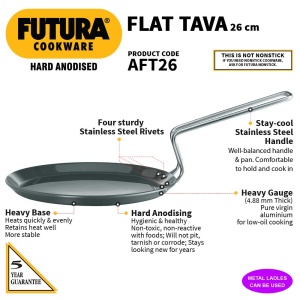 Hawkins Futura Hard Anodised Flat Tawa, 26cm - Main Image